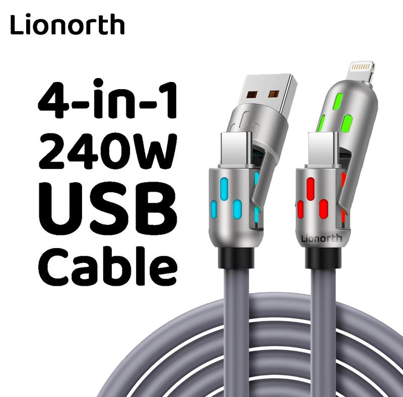 240W 4-in-1 USB-C to USB-C Fast Charging & Data Transfer Cable – Compatible with iPhone, iPad, Android Devices, and More, Perfect for Quick Charging and Efficient Data Sync