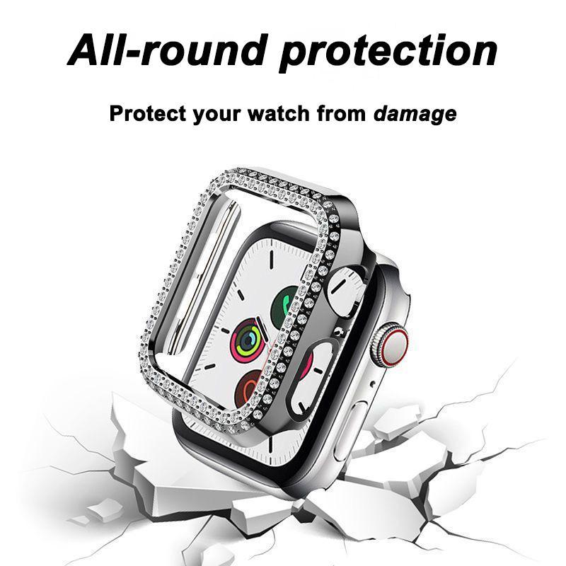 Rhinestone Decor Watch Case, 1 Count Anti-fall Protective Case, Smart Watch Protector Cover Compatible with Apple Watch 40 41 44 45 49mm