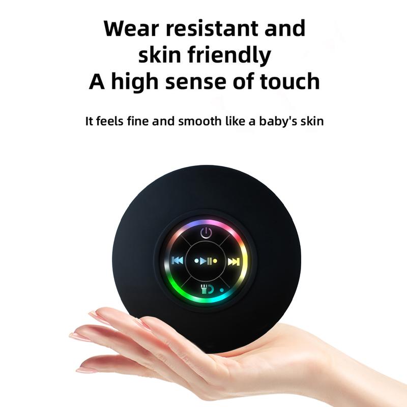 Mini Bluetooth Shower Speaker with LED light, Portable IPX4 Waterproof Suction Cup, Hands-Free Speakerphone, Rechargeable, Wireless Stereo for Beach, Shower & Home, Pairs Easily to Phones, Tablets, Computer Gift for Men & Women