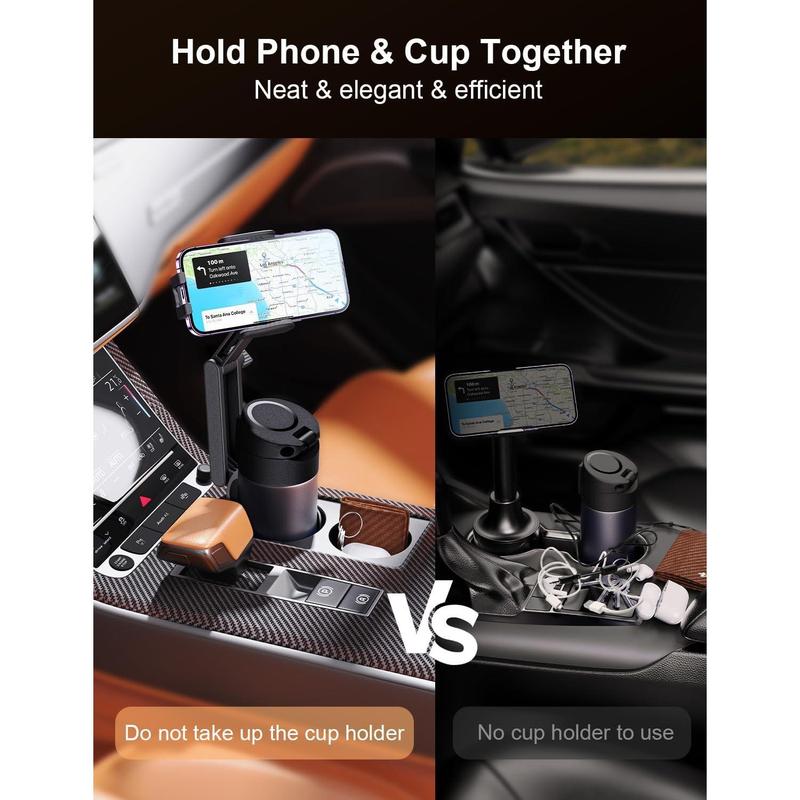 2-in-1 Cup Holder Phone Holder for Your Car Bottle Friendly Cup Cell Phone Holder Mount for Car Height Adjustable Sturdy Fit 4-7 inches Phones Accessories Smartphone