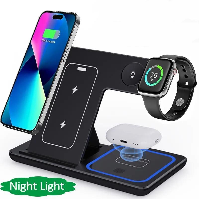 20W 3 in 1 Wireless Charger, Foldable Office Travel Charger, Charging Stand with LED Light for iPhone 15 14 13 12 11, Apple Watch, AirPods