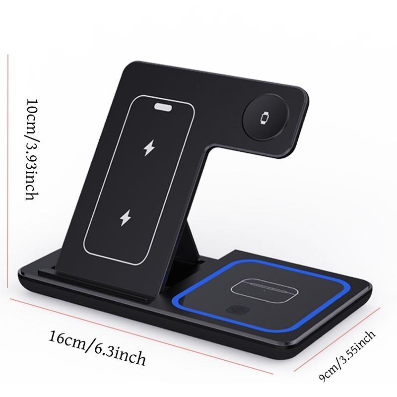 20W 3 in 1 Wireless Charger, Foldable Office Travel Charger, Charging Stand with LED Light for iPhone 15 14 13 12 11, Apple Watch, AirPods