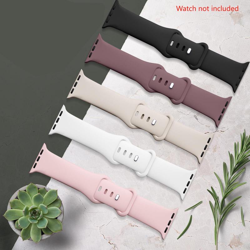 Solid Color Silicone Smart Watch Band (5 Counts set), Fashionable Watch Band for Apple Smartwatches, Wearable Accessories Compatible with Apple Smartwatch Series