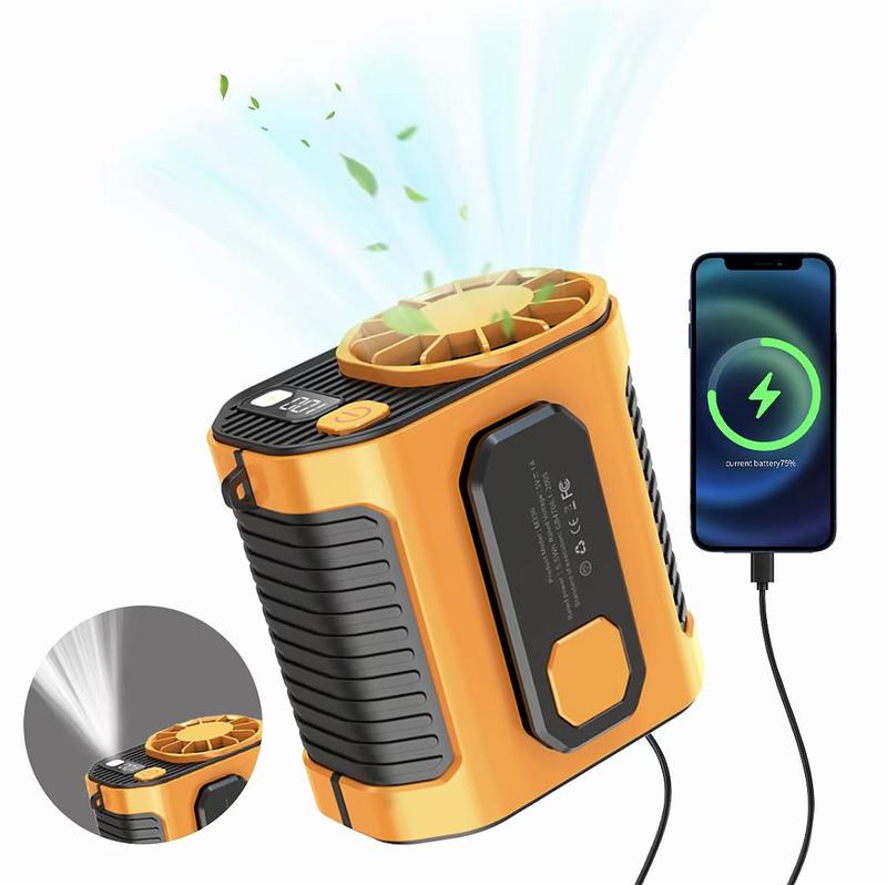 Portable 5000mAh Power Bank, 1 Count 3 in 1 Outdoor Fan with Torch, 10 Wind Speeds Cooling Fan with LED Light, Rechargeable Camping Fan, Waist Cooling Fan for Outdoor Work, Farm, Hiking, Camping, Gardening and Travel,Portable Waist Powerful Clip-On