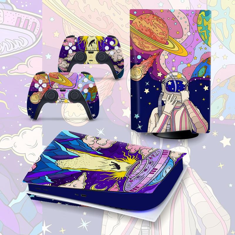 Creative Graffiti-style Cosmic Starry Element Pattern Console Skin Sticker, Self-adhesive No-cut Console Anti-scratch Skin Sticker, Console Accessories for PS5