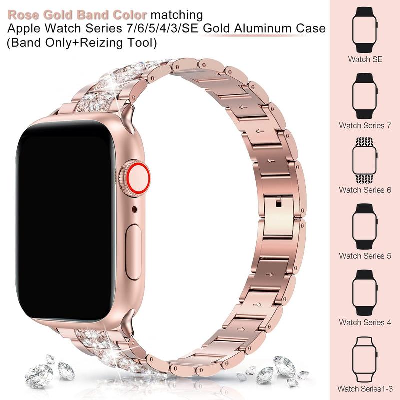 Rhinestone Decor Watch Band & Watch Case for Apple Watch (3 Counts), 1 Smart Watch Band & 2 Watch Case Compatible With iWatch 40mm 41mm 44mm 45mm, Wearable Accessories