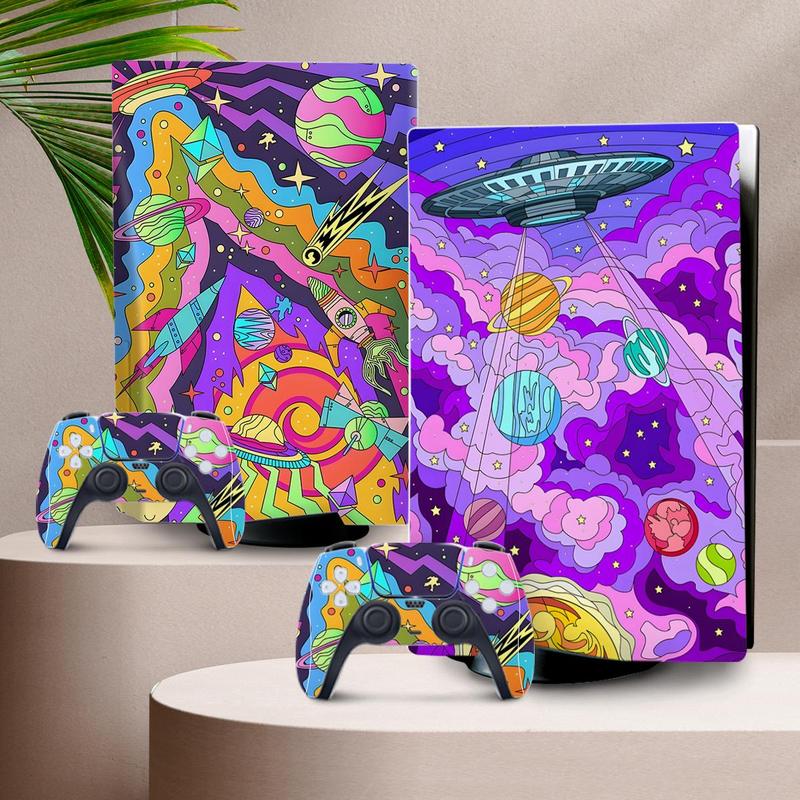 Creative Graffiti-style Cosmic Starry Element Pattern Console Skin Sticker, Self-adhesive No-cut Console Anti-scratch Skin Sticker, Console Accessories for PS5