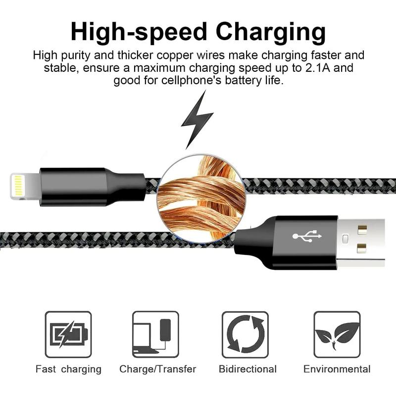 10FT [ Apple MFi Certified] Premium Nylon Braided USB A for Lightning Cable, 2 Counts High-Speed Data Sync Cable Charging Compatible for iPhone 14 13 12 11 Pro Max XR XS X 8 7 6 Plus SE