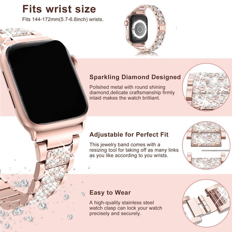 Rhinestone Decor Watch Band & Watch Case for Apple Watch (3 Counts), 1 Smart Watch Band & 2 Watch Case Compatible With iWatch 40mm 41mm 44mm 45mm, Wearable Accessories