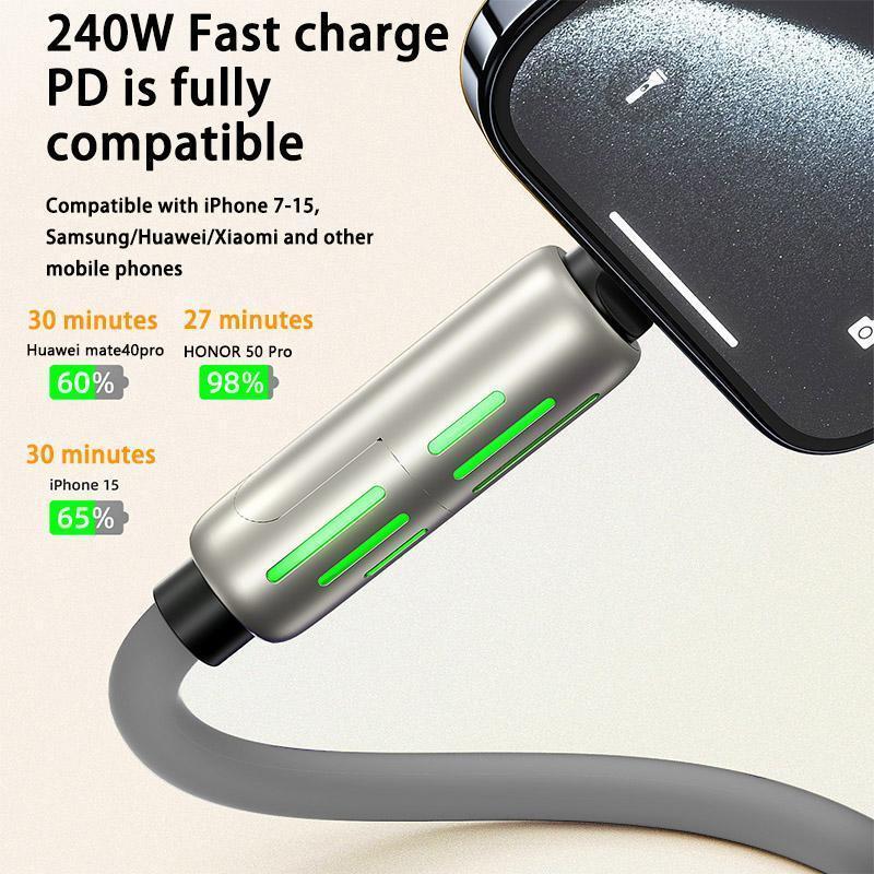 240W 4-in-1 USB-C to USB-C Fast Charging & Data Transfer Cable – Compatible with iPhone, iPad, Android Devices, and More, Perfect for Quick Charging and Efficient Data Sync