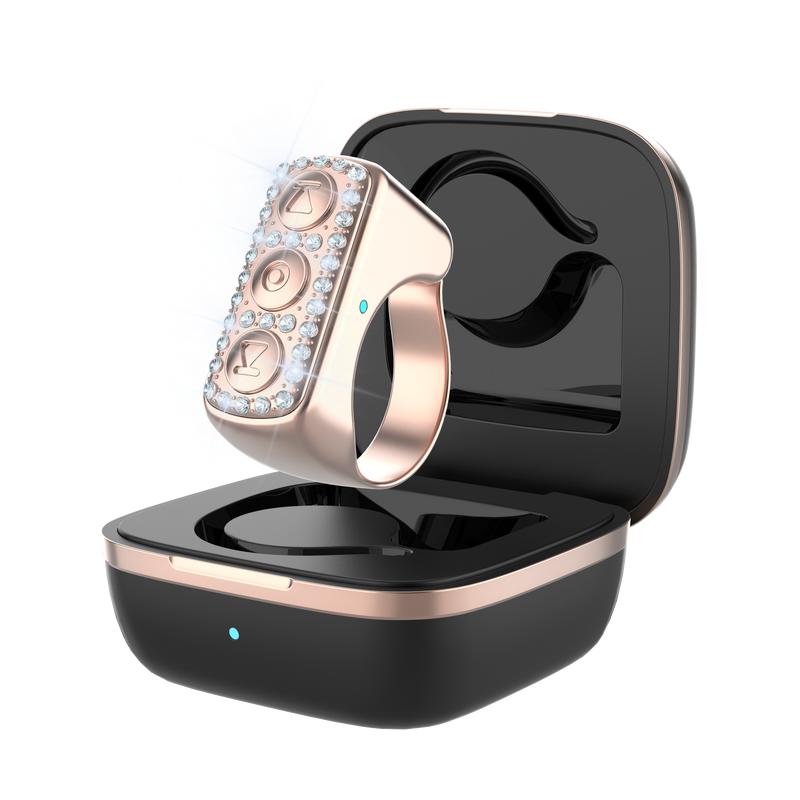 Xring Scrolling Ring Remote Control with Glitter Diamonds, Bluetooth Phone Remote for Camera Selfie, Phone Ebook APP Page Turner (Not for Kindle Device),Smart Ring for iPhone, iPad, Android, Gold