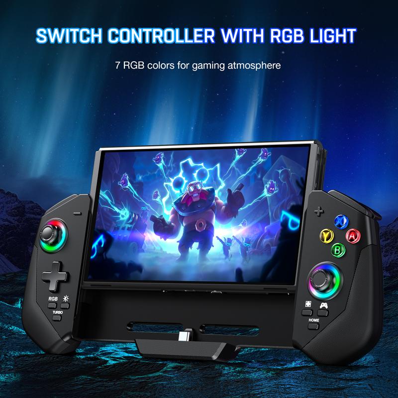 Switch Controllers with Hall Joystick for Switch OLED, Switch Pro Remote Controller with RGB Light Turbo Dual Motor 4 Game Slot,Wired Joypad Replacement for Switch Controller