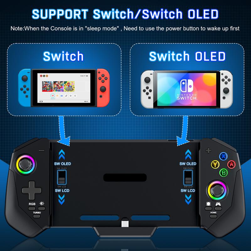 Switch Controllers with Hall Joystick for Switch OLED, Switch Pro Remote Controller with RGB Light Turbo Dual Motor 4 Game Slot,Wired Joypad Replacement for Switch Controller