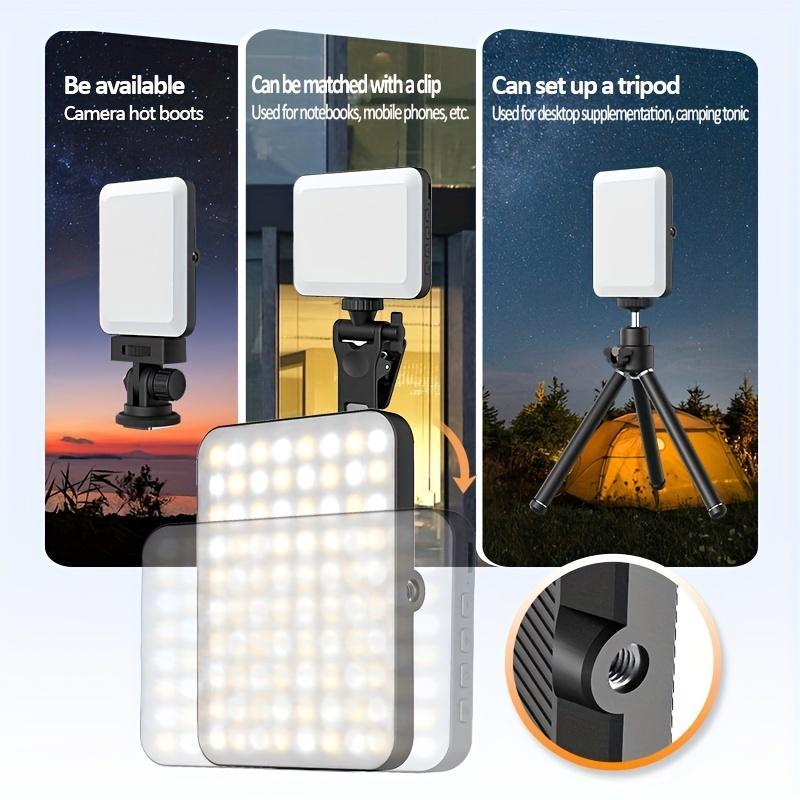 Portable Front & Back Phone Clip Selfie LED Light , 1 Set 2200mAh USB Rechargeable Camera Fill Light, Adjustable & Portable 7 Light Mode LED Clip On Light for Tripod, Cellphone, Camera, Tablet, Laptop, Spring Photography Accessories Cable Compact