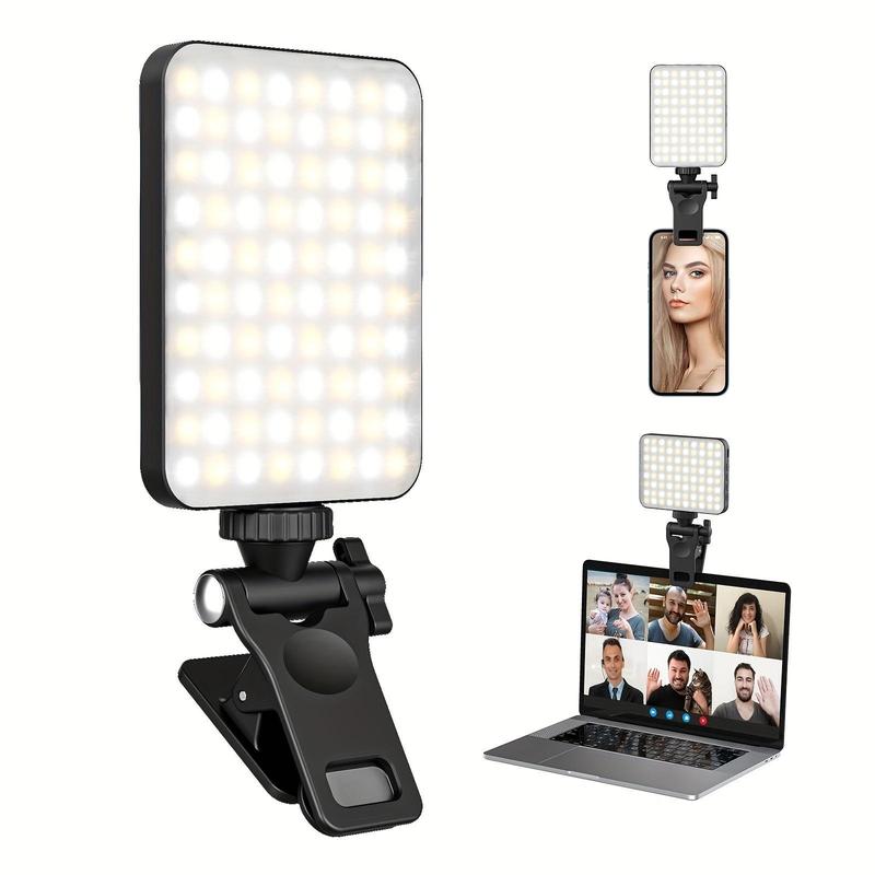 Portable Front & Back Phone Clip Selfie LED Light , 1 Set 2200mAh USB Rechargeable Camera Fill Light, Adjustable & Portable 7 Light Mode LED Clip On Light for Tripod, Cellphone, Camera, Tablet, Laptop, Spring Photography Accessories Cable Compact