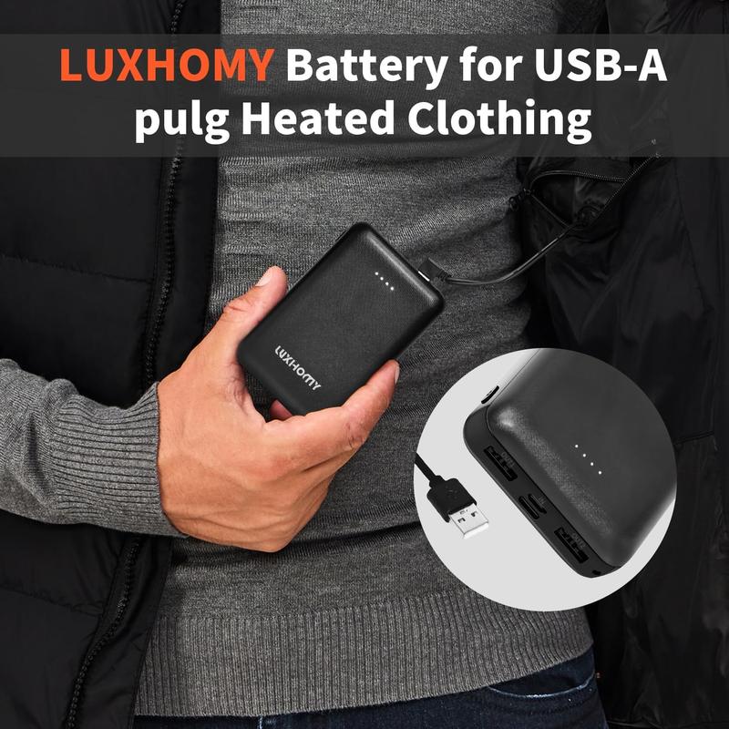 5V 3A Battery Pack for Heated Vest Heated Jacket, Rechargeable Compact 10000mAh Power Bank for Heated Clothing