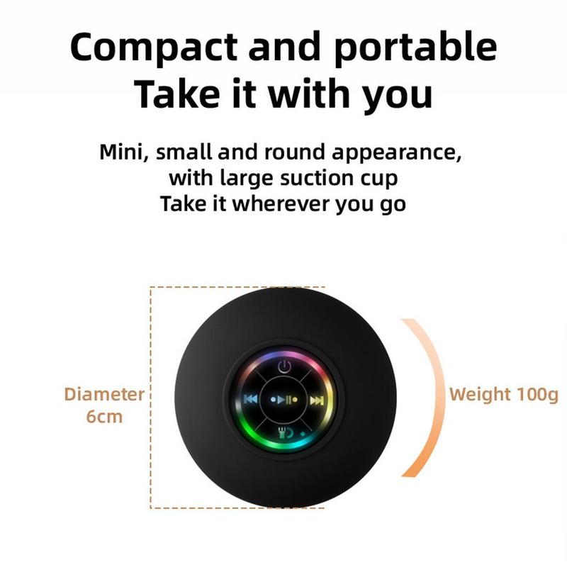 Mini Bluetooth Shower Speaker with LED Light, Portable IPX4 Waterproof, Hands-Free Speakerphone Rechargeable, Wireless Stereo for Beach, Shower & Home