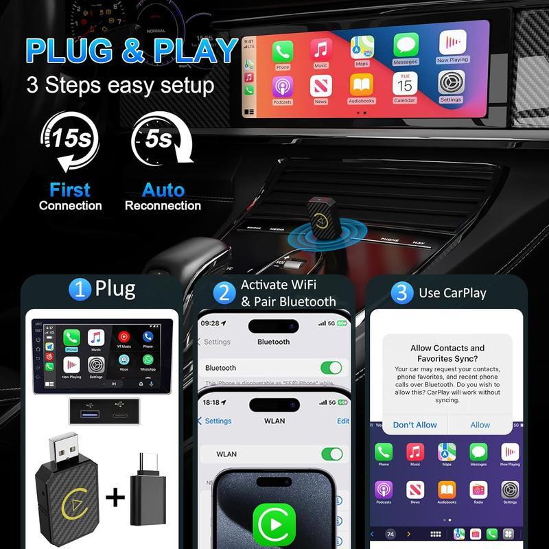 [2024 upgraded version] Mini Wireless AppleCarPlay Adapter, for both Apple and Android, 2 in1,small wireless carplay adapter, convertswired towireless, suitable for factorywired CarPlay carsfrom 2016 onwards, plug and play Cellphone Smartphone