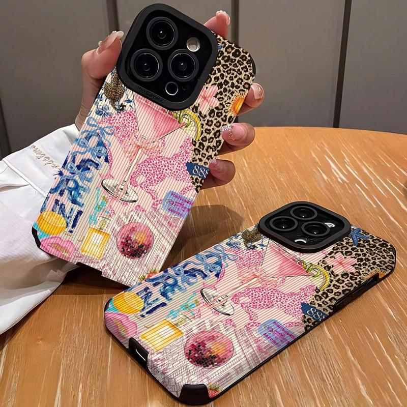 Fashion Leopard-pattern Phone Case for Fall, Anti-drop Phone Protector Cover, Shockproof Phone Cases Compatible with iPhone 16 15 14 13 12 Series