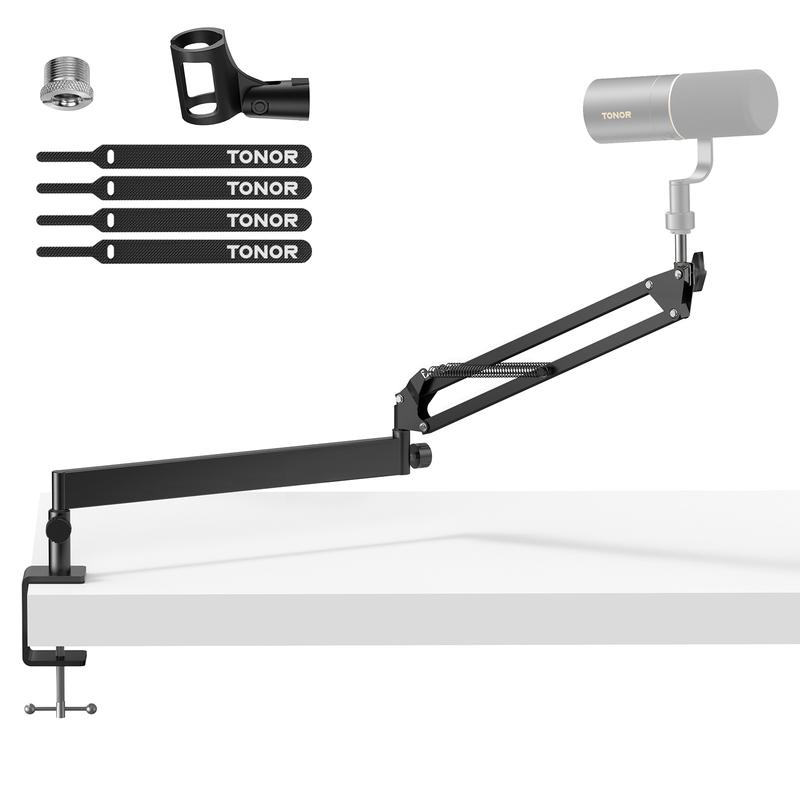 Tonor T20 Mic Arm Desk Mount, Low Profile Boom Arm, Microphone Arm, Adjustable Mic Stand with Desk Mount Clamp, Screw Adapter, Cable Management