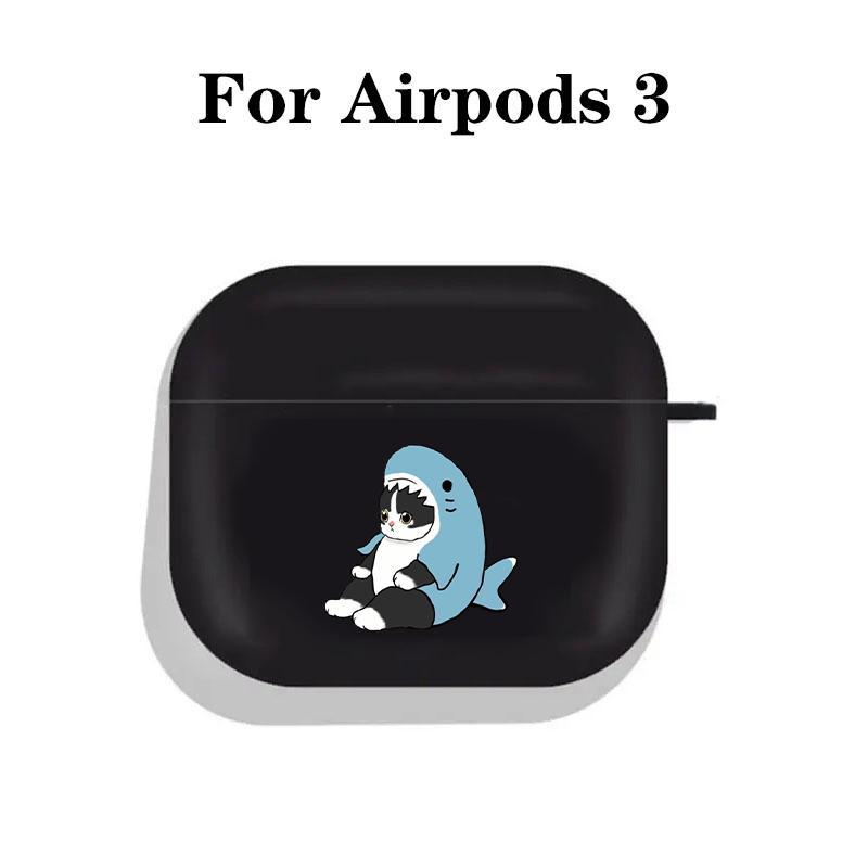 Cute Shark Cat Design Earphone Case, Shockproof Anti-fall TPU Protective Cover, Earphone Accessories Compatible with AirPods 1 2 3 Pro