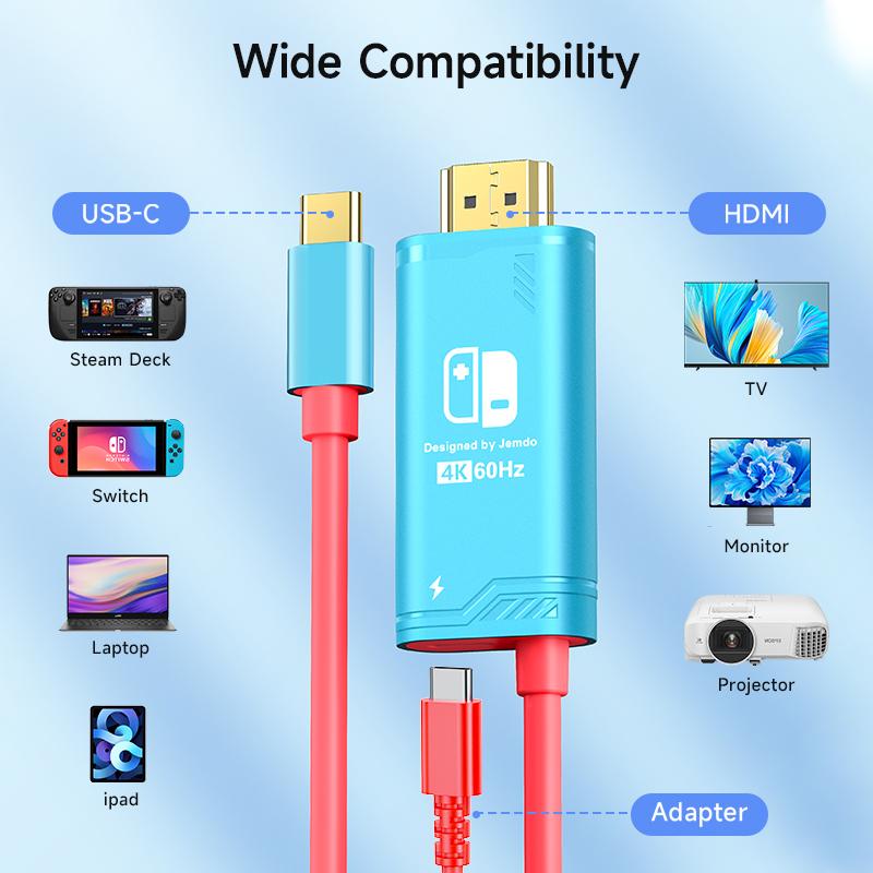 Jemdo Portable Switch Dock Set Compatible with Nintendo Switch, USB-C to HDMI Conversion Cable, Compact Charger, 1m USB-C Charging Cable, Ultimate Travel Companion for Switch NS OLED Console