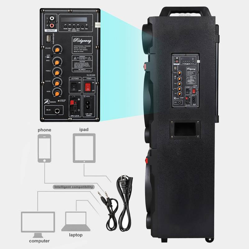 4000W Portable Bluetooth PA Speaker Karaoke Machine 2 x 10