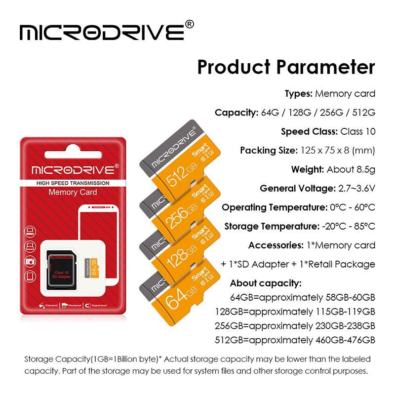 MICRODRIVE Micro SD Card, 1 Count 4GB 8GB 16GB 32GB 64GB 128GB U3 Class 10 Memory Card, Micro SD Card with SD Adapter, Memory Card for Camera, Phone, Computer