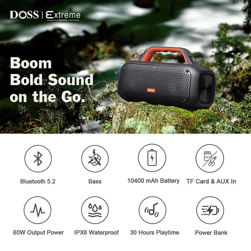 Extreme Boom Outdoor Speaker with IPX6 Waterproof,60W Mighty Sound,Deep Bass,30H Playtime,Portable Waterproof Bluetooth Speaker,Audio,Smartphone