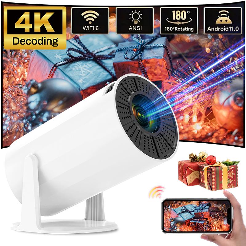 Mini Portable Projector, Wi-Fi 6 and Bluetooth 5, supports 4K 1080P decoding can be rotated 180° , 130' screen movie TV home projector. Built-in Android 11 for bedroom outdoor, support laptop smartphone PC, tiktok store best Christmas gift!