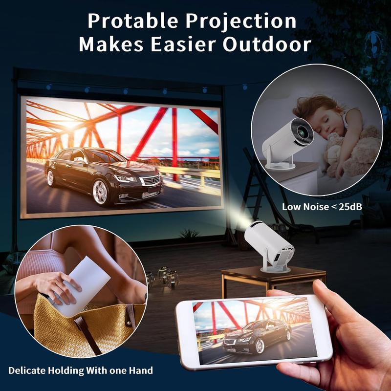 Mini Projector 4K 1080P Support, Portable Projector WiFi6 BT 5.0 Android 11, Smart Projector Auto Horizontal Correction,180°Rotatable Outdoor Movie Projector Compatible with Phone Audio