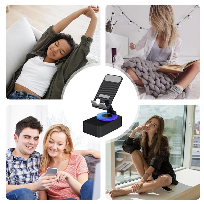 3-in-1 Bluetooth Speaker Power Bank Phone Holder: 5.0 FM HD Surround Sound, 360° Rotating, Foldable Design for Phones Tablets, Portable & Versatile