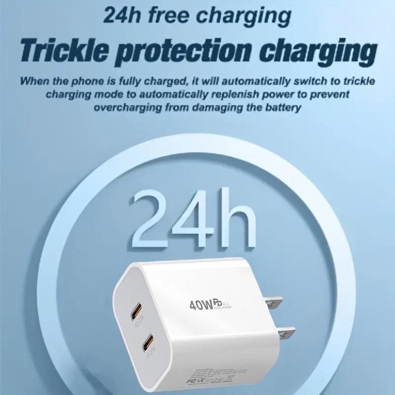 20W Dual PD Port Fast Charging Charger, Type C Fast Charging Block, Double USB C Wall Charger Adapter with 1 USB C to USB C Cable & 1 USB C for Lightning Cord