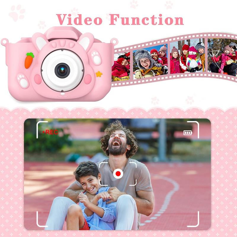 Children's selfie camera toy, cute rabbit model digital camera, 32g TF card, suitable for 3-12 years old children, HD 1080P