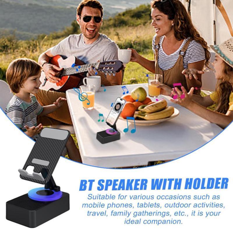 3-in-1 Bluetooth Speaker Power Bank Phone Holder: 5.0 FM HD Surround Sound, 360° Rotating, Foldable Design for Phones Tablets, Portable & Versatile