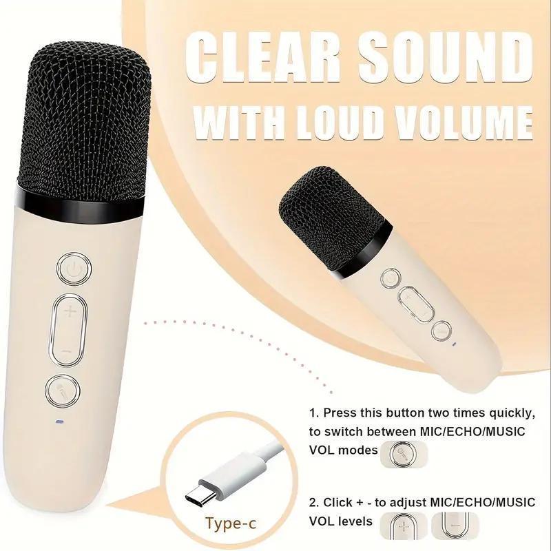 Portable Mini Karaoke Speaker with 2 Microphones, Rechargeable Wireless Outdoor Speaker with RGB Light, 3D Surround Sound Home Singing Karaoke Wireless Outdoor Audio Speaker for Smartphone, PC & More