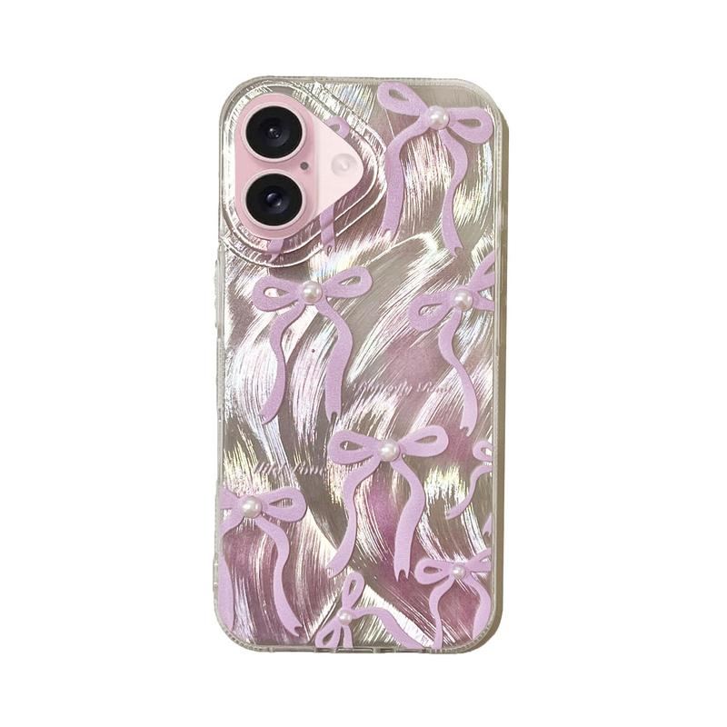 Bowknot Pattern Phone Case, Faux Pearl Decorative Anti-fall Phone Protector Cover, Shockproof Cellphone Protective Case, Phone Accessories Compatible With iPhone 11 12 13 14 15 Pro Max Series, Phone Case