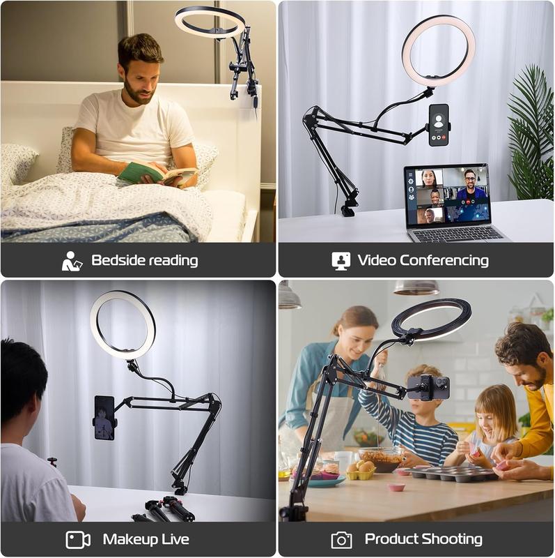 [Upgraded]  TH03 Phone Stand for Recording, Overhead Phone Mount with Ring Light, Adjustable Desk Arm Stand for , Desktop Stand for YouTube Starter Live Stream Cooking Painting