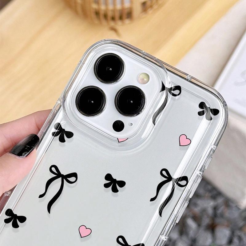 Bow & Heart Pattern Clear Phone Case, Anti-drop Cellphone Protective Case, Total Protective Shockproof Mobile Phone Cover for iPhone 11 12 13 14 15 16 Pro Max