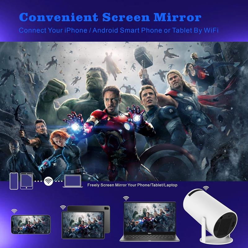 Mini Projector 4K 1080P Support, Portable Projector WiFi6 BT 5.0 Android 11, Smart Projector Auto Horizontal Correction,180°Rotatable Outdoor Movie Projector Compatible with Phone Audio