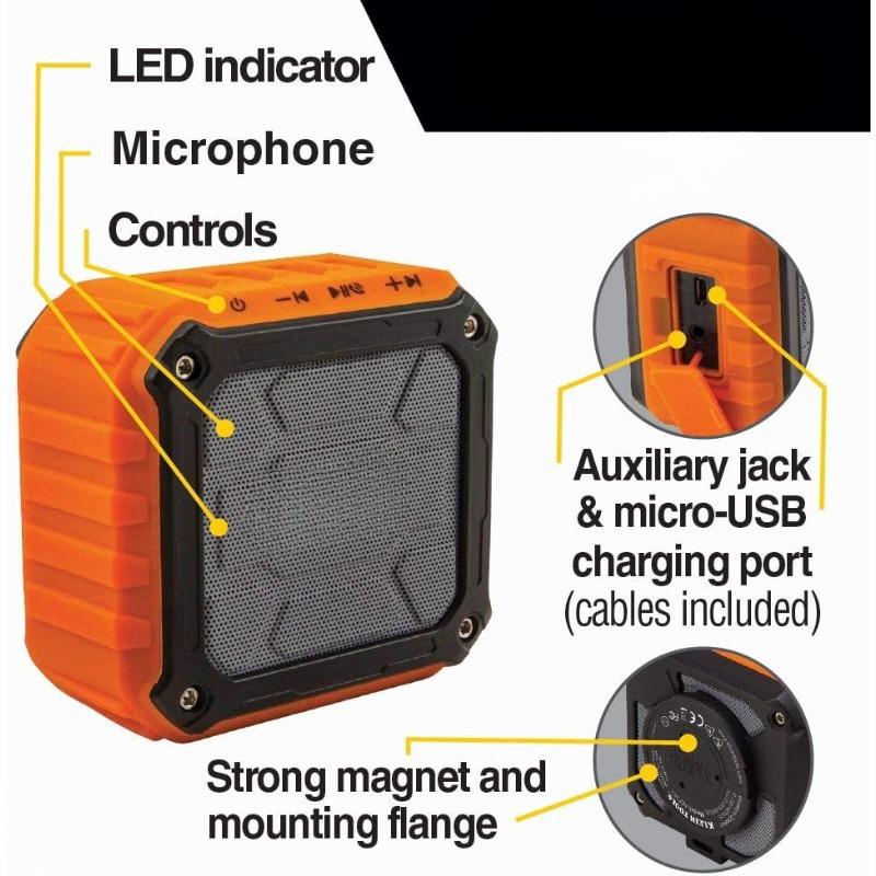 AEPJS1 Bluetooth Speaker, Wireless Portable Jobsite Speaker Plays Audio and Answers Calls Hands Free, IPX5, Worksite Ready