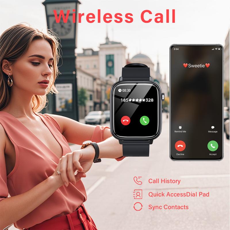 Multi-functional smartwatch for men and women, supports receiving dialing calls 100+ sports modes message alerts, IP68 waterproof, heart rate detection, sleep monitoring, for Android and iPhone, phone watch square fashion affordable  smart