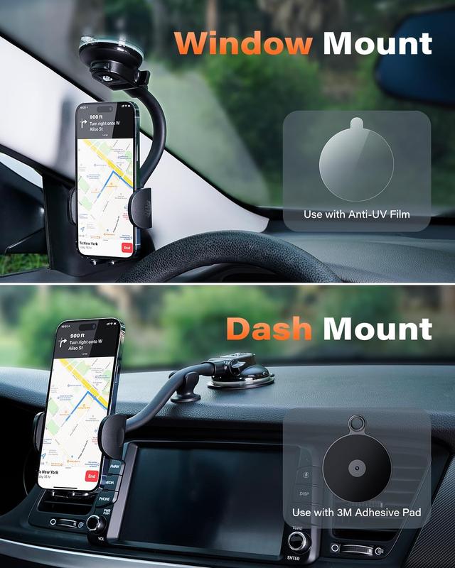 Cell Phone Holder for  Dashboard Windshield Phone Mount for  Long Arm  Phone Holder Mount  Suction Cup Anti-Shake Stabilizer Compatible for , , All Smartphones