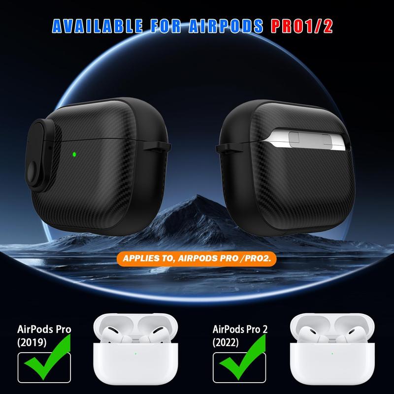 for Airpod Pro Case (2023 2022 2019) with Lock, Carbon Fiber Black Airpods Pro 2nd Generation 1st Generation Case (USB-C Lightning Cable) Black Switch