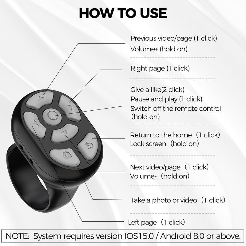 Wireless Remote Control Ring with Digital Display & Charging Case, Rechargeable 7 Keys Scrolling Ring Clicker for Smartphone Tablet, Selfie Video Controller for Cell Phone & More