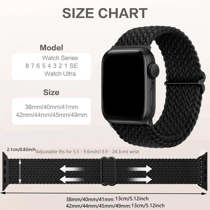 Braided Solo Loop Watch Bands (Band Only), Stretchy Nylon Replacement Watch Band, Smart Watch Accessories Compatible with Apple Watch Series