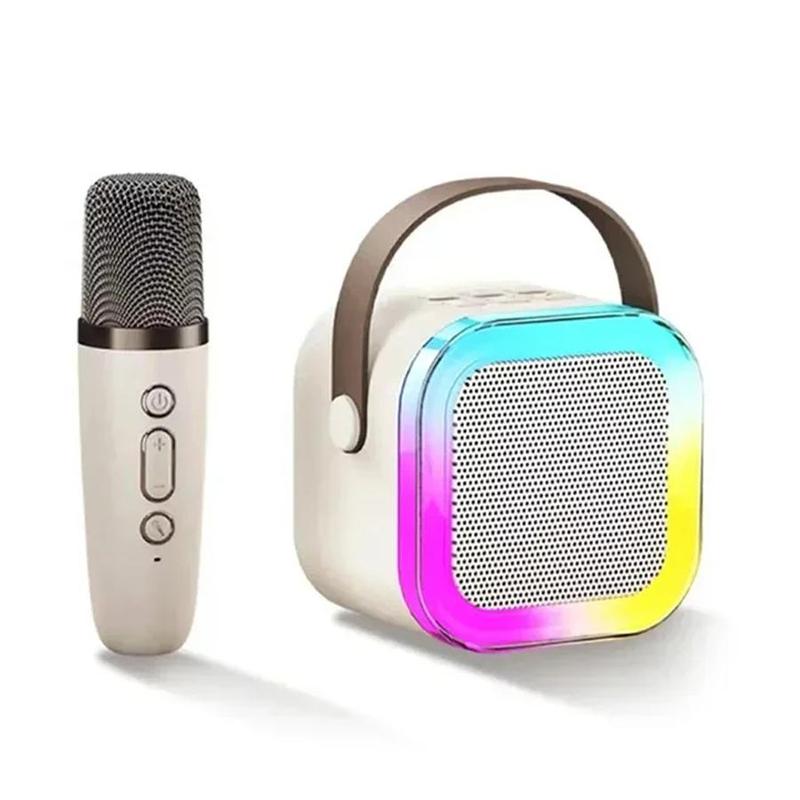 Portable Wireless Karaoke Speaker with Microphone, USB Rechargeable Bluetooth-compatible Speaker with LED Light, Universal Wireless Speaker & Microphone Set for Home & Outdoor