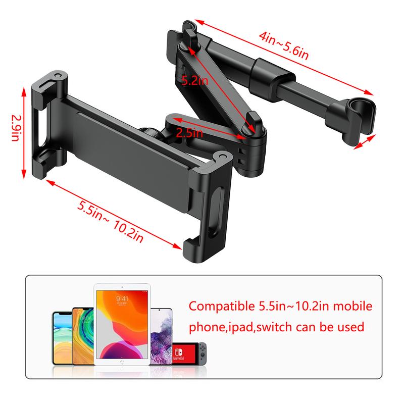 Car Headrest Tablet Stand, Headrest Back Seat Tablet Holder, 360° Rotation Adjustable Foldable, Car Back Seat Mount Phone Holder, Compitible with 5.5~10.2