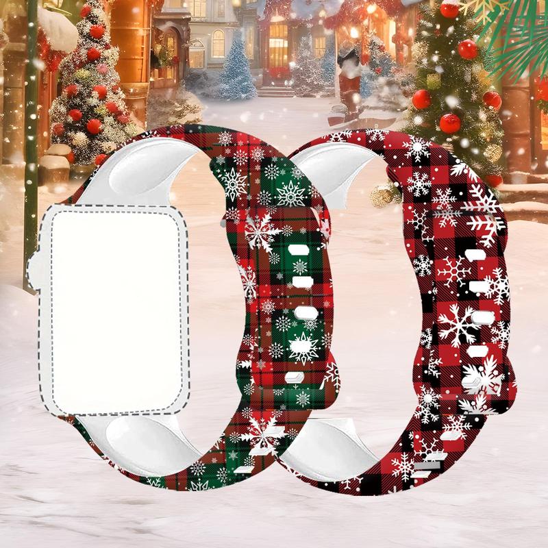 Snowflake & Plaid Pattern Watch Band, 1 Count Soft Silicone Watch Band for Women & Men, Wearable Accessories Compatible with iWatch Series