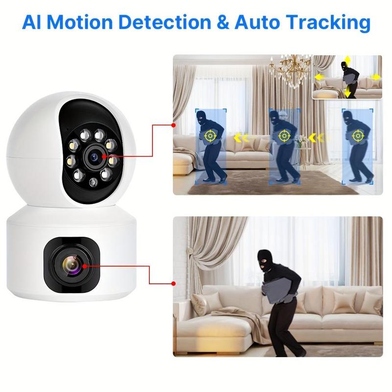 2K 360° Panoramic Dual-lens Indoor Security Camera, Smart 2.4G WiFi Camera with Night Vision, Motion-Detection & Two-way Audio Security Camera